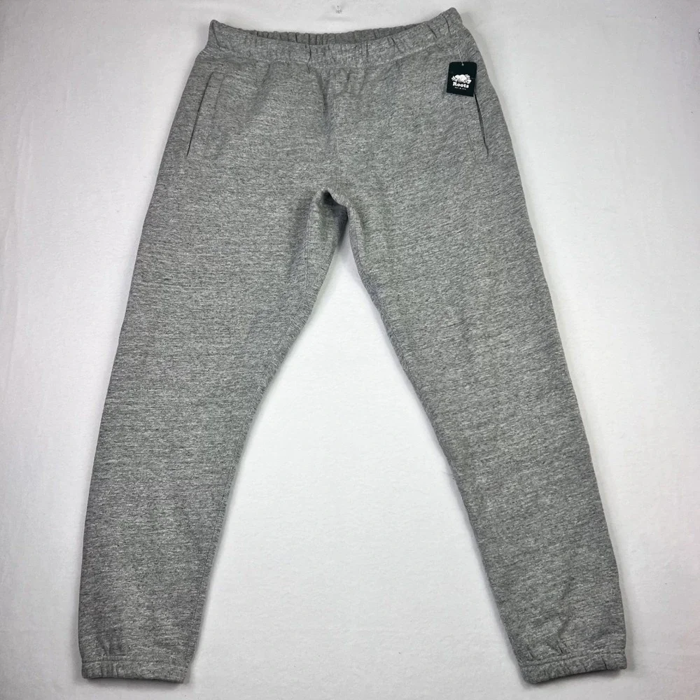 Roots Canada 80's Sweatpants Mens Heather Gray Fleece Joggers NWT Size L